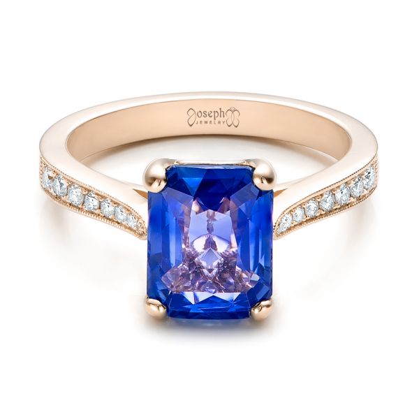 14k Rose Gold 14k Rose Gold Custom Blue Sapphire Engagement Ring - Flat View -  101388