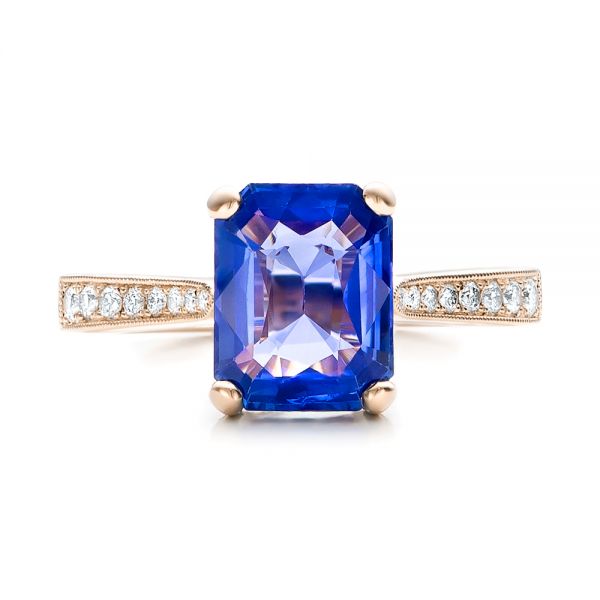 18k Rose Gold 18k Rose Gold Custom Blue Sapphire Engagement Ring - Top View -  101388