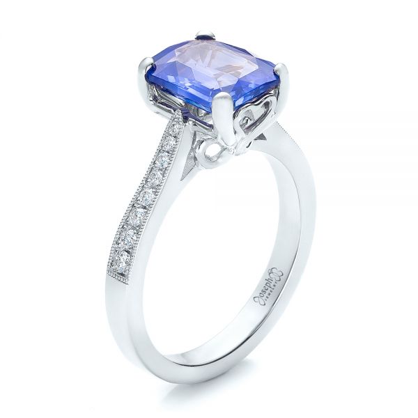  Platinum Platinum Custom Blue Sapphire Engagement Ring - Three-Quarter View -  101388
