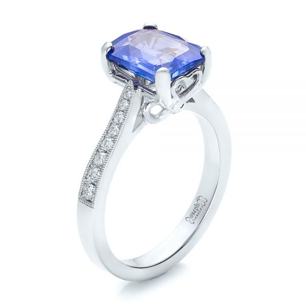 Platinum Platinum Custom Blue Sapphire Engagement Ring - Three-Quarter View - 101388