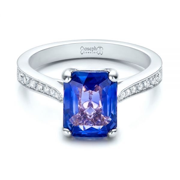 18k White Gold 18k White Gold Custom Blue Sapphire Engagement Ring - Flat View -  101388