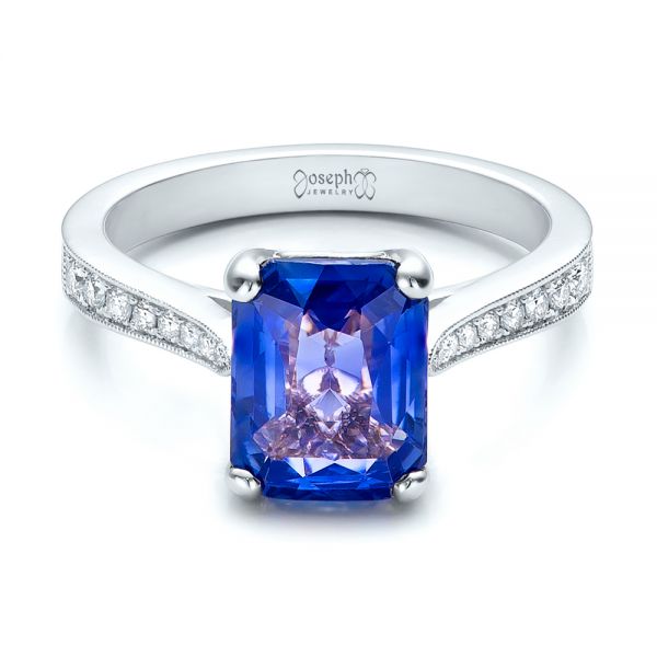Platinum Platinum Custom Blue Sapphire Engagement Ring - Flat View - 101388