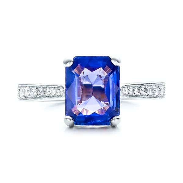 Platinum Platinum Custom Blue Sapphire Engagement Ring - Top View - 101388