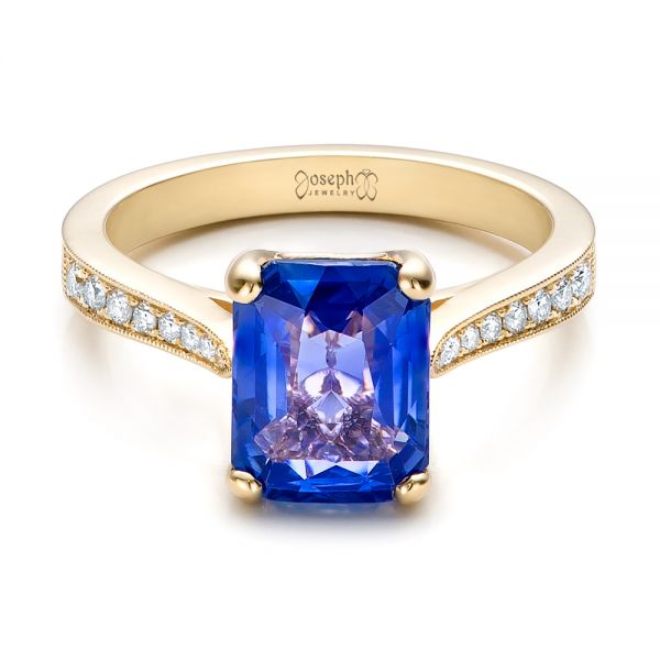 14k Yellow Gold Custom Blue Sapphire Engagement Ring - Flat View -  101388