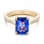 14k Yellow Gold Custom Blue Sapphire Engagement Ring - Flat View -  101388 - Thumbnail
