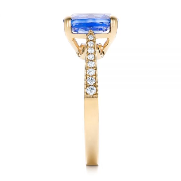 14k Yellow Gold Custom Blue Sapphire Engagement Ring - Side View -  101388