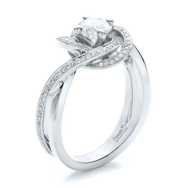 18k White Gold 18k White Gold Custom Diamond Engagement Ring - Three-Quarter View -  100433