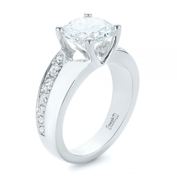 14k White Gold 14k White Gold Custom Diamond Engagement Ring - Three-Quarter View -  102283