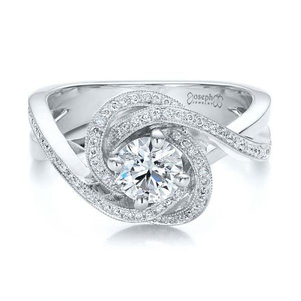18k White Gold 18k White Gold Custom Diamond Engagement Ring - Flat View -  100433