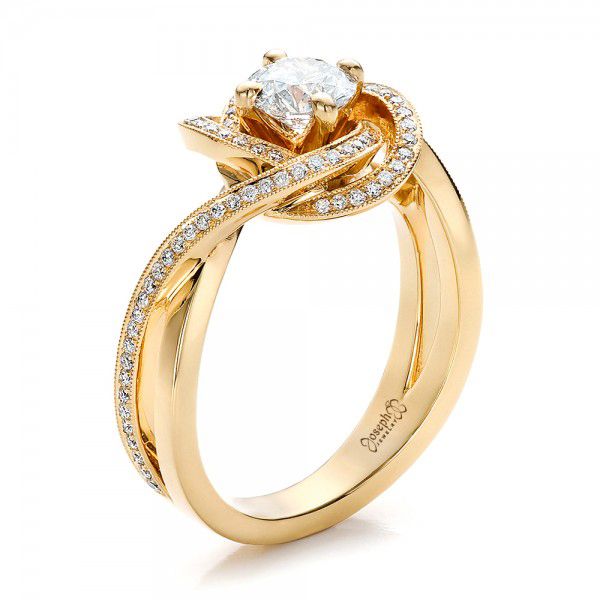 14k Yellow Gold Custom Diamond Engagement Ring - Three-Quarter View -  100433