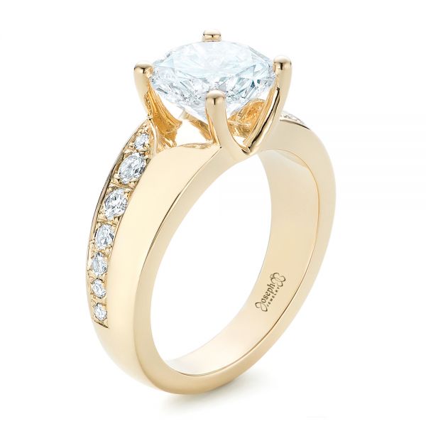 14k Yellow Gold Custom Diamond Engagement Ring - Three-Quarter View -  102283