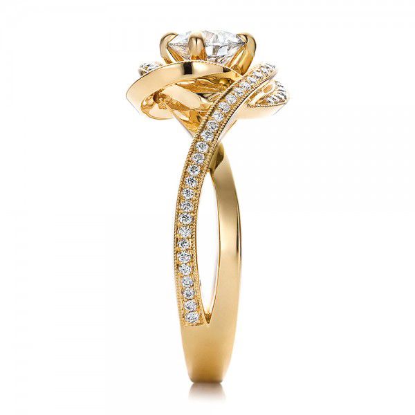14k Yellow Gold Custom Diamond Engagement Ring - Side View - 100433