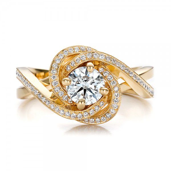 14k Yellow Gold Custom Diamond Engagement Ring - Top View - 100433