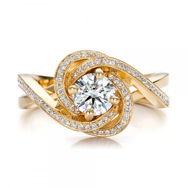 18k Yellow Gold 18k Yellow Gold Custom Diamond Engagement Ring - Top View -  100433