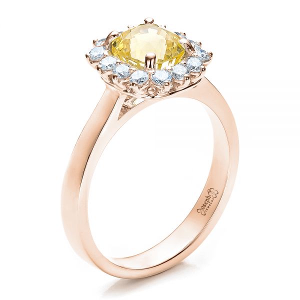 14k Rose Gold 14k Rose Gold Custom Yellow Sapphire And Diamond Engagement Ring - Three-Quarter View -  100036