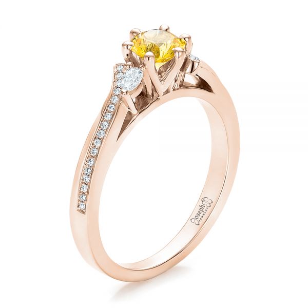 18k Rose Gold 18k Rose Gold Custom Yellow Sapphire And Diamond Engagement Ring - Three-Quarter View -  100621