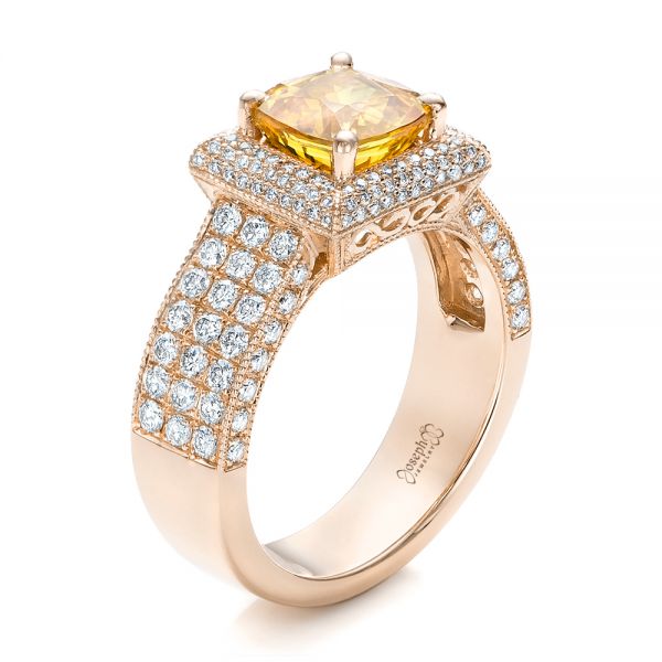 18k Rose Gold 18k Rose Gold Custom Yellow Sapphire And Diamond Engagement Ring - Three-Quarter View -  102025