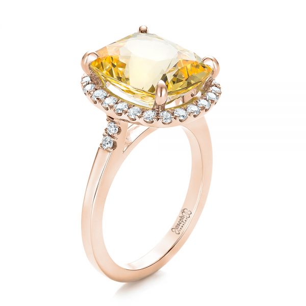 14k Rose Gold 14k Rose Gold Custom Yellow Sapphire And Diamond Engagement Ring - Three-Quarter View -  102129