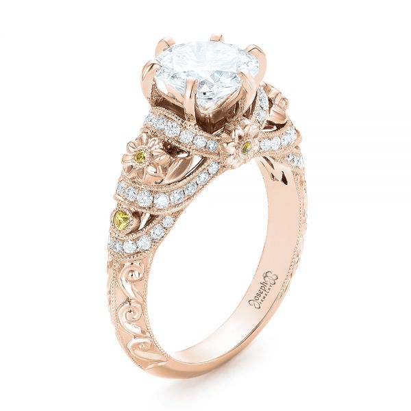 18k Rose Gold 18k Rose Gold Custom Yellow Sapphire And Diamond Engagement Ring - Three-Quarter View -  102872