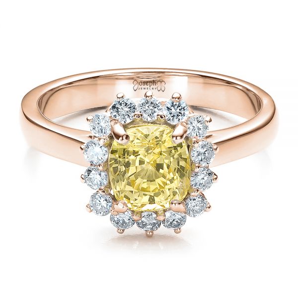 18k Rose Gold 18k Rose Gold Custom Yellow Sapphire And Diamond Engagement Ring - Flat View - 100036