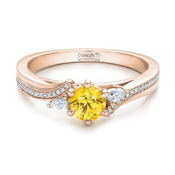 14k Rose Gold 14k Rose Gold Custom Yellow Sapphire And Diamond Engagement Ring - Flat View -  100621
