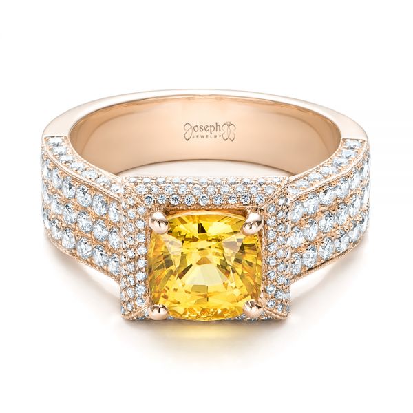 14k Rose Gold 14k Rose Gold Custom Yellow Sapphire And Diamond Engagement Ring - Flat View -  102025