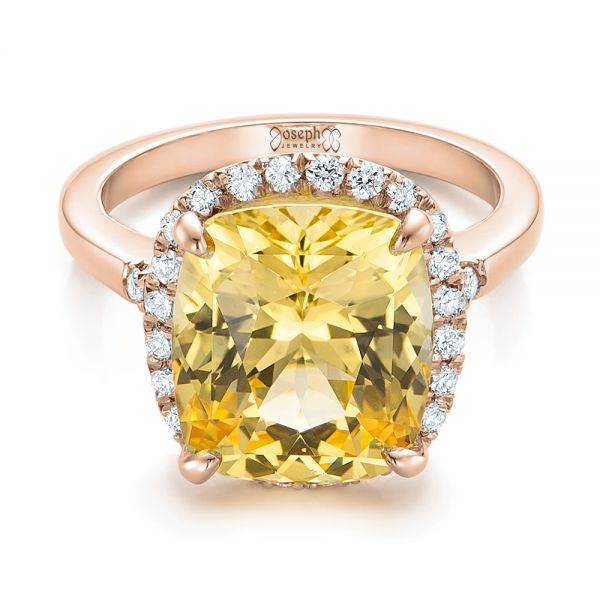 14k Rose Gold 14k Rose Gold Custom Yellow Sapphire And Diamond Engagement Ring - Flat View -  102129