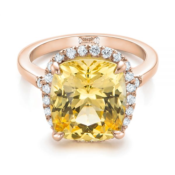 18k Rose Gold 18k Rose Gold Custom Yellow Sapphire And Diamond Engagement Ring - Flat View - 102129