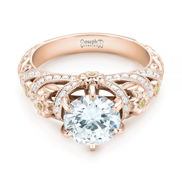 18k Rose Gold 18k Rose Gold Custom Yellow Sapphire And Diamond Engagement Ring - Flat View -  102872