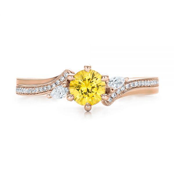 18k Rose Gold 18k Rose Gold Custom Yellow Sapphire And Diamond Engagement Ring - Top View -  100621
