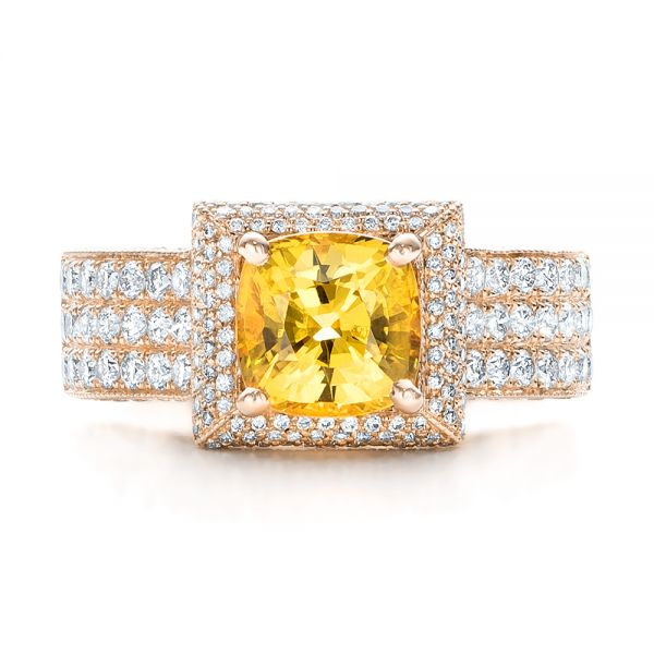 14k Rose Gold 14k Rose Gold Custom Yellow Sapphire And Diamond Engagement Ring - Top View - 102025