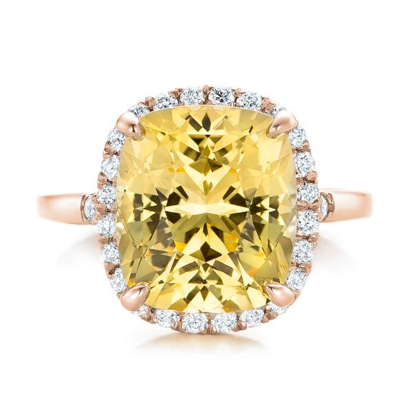 18k Rose Gold 18k Rose Gold Custom Yellow Sapphire And Diamond Engagement Ring - Top View - 102129