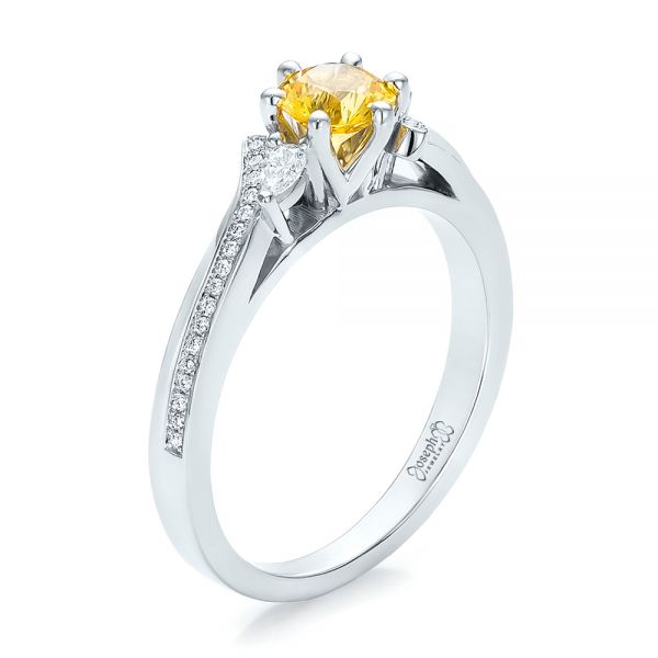 14k White Gold Custom Yellow Sapphire And Diamond Engagement Ring - Three-Quarter View - 100621