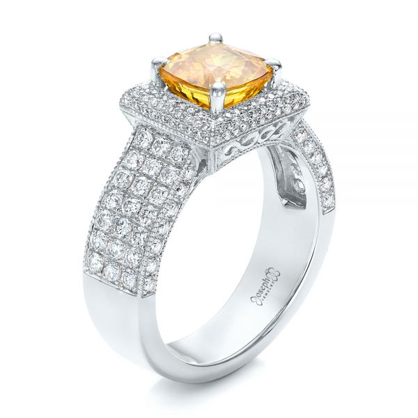 14k White Gold 14k White Gold Custom Yellow Sapphire And Diamond Engagement Ring - Three-Quarter View - 102025