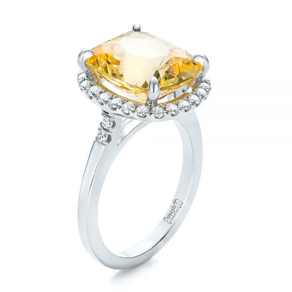 14k White Gold 14k White Gold Custom Yellow Sapphire And Diamond Engagement Ring - Three-Quarter View -  102129