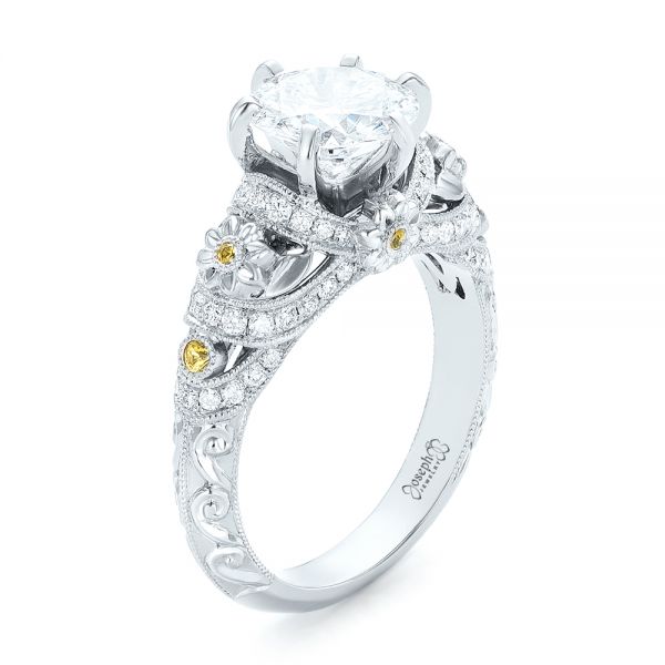  Platinum Custom Yellow Sapphire And Diamond Engagement Ring - Three-Quarter View -  102872