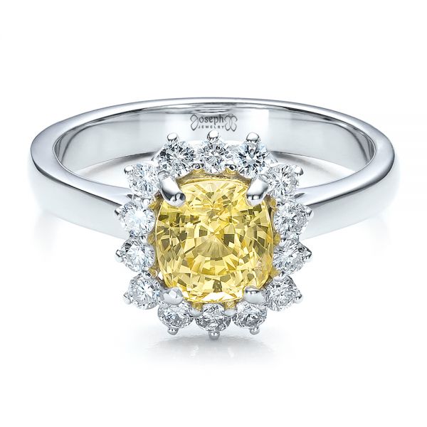 18k White Gold 18k White Gold Custom Yellow Sapphire And Diamond Engagement Ring - Flat View -  100036