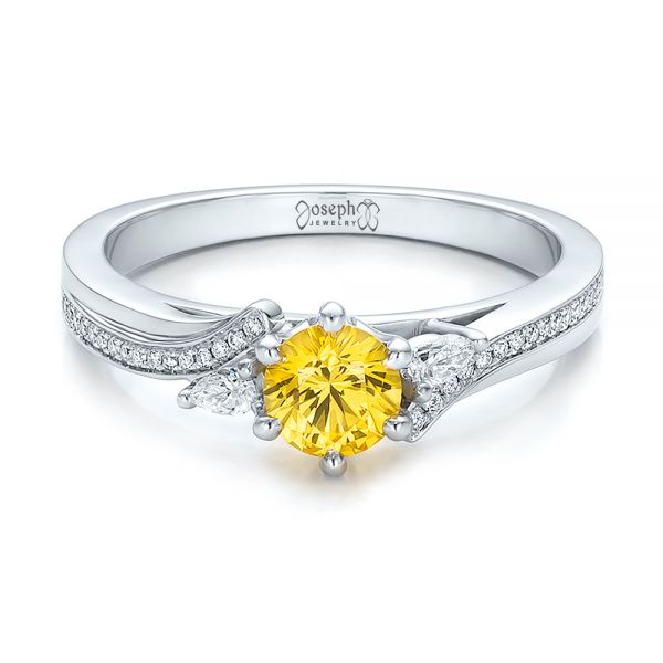 14k White Gold Custom Yellow Sapphire And Diamond Engagement Ring - Flat View - 100621