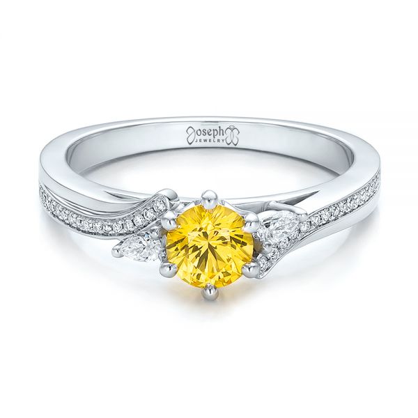 14k White Gold Custom Yellow Sapphire And Diamond Engagement Ring - Flat View -  100621