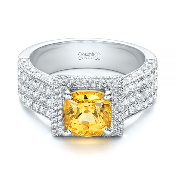 14k White Gold 14k White Gold Custom Yellow Sapphire And Diamond Engagement Ring - Flat View -  102025