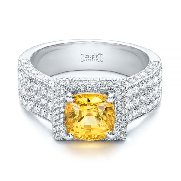 14k White Gold 14k White Gold Custom Yellow Sapphire And Diamond Engagement Ring - Flat View - 102025