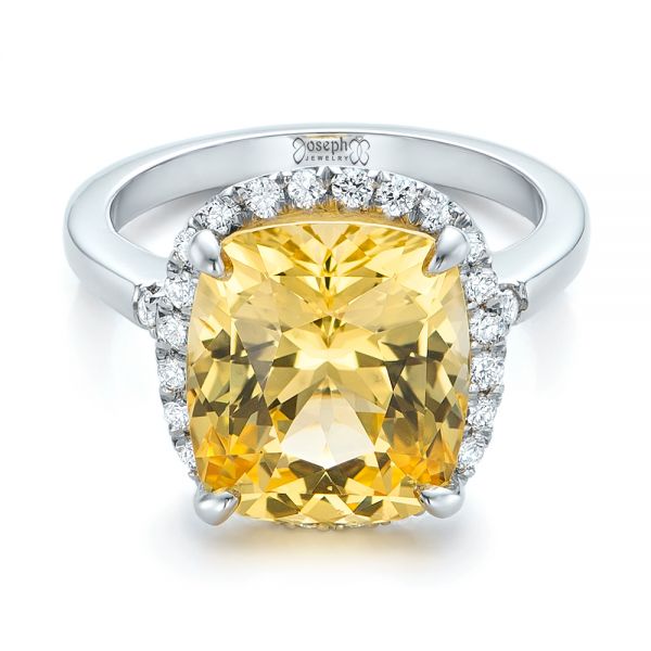 14k White Gold 14k White Gold Custom Yellow Sapphire And Diamond Engagement Ring - Flat View -  102129