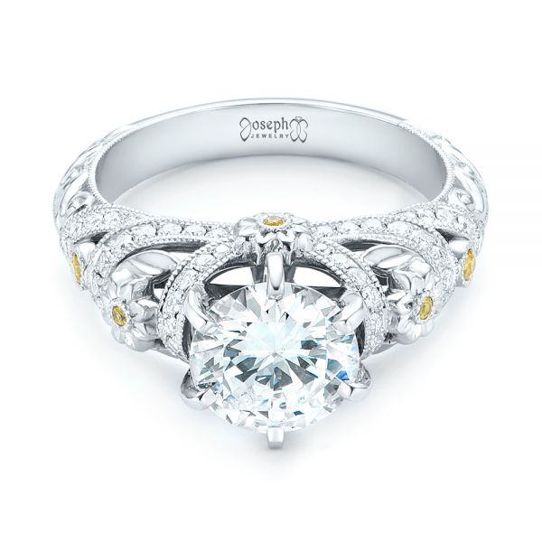 14k White Gold 14k White Gold Custom Yellow Sapphire And Diamond Engagement Ring - Flat View -  102872