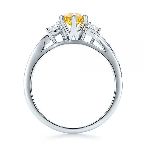 14k White Gold Custom Yellow Sapphire And Diamond Engagement Ring - Front View -  100621