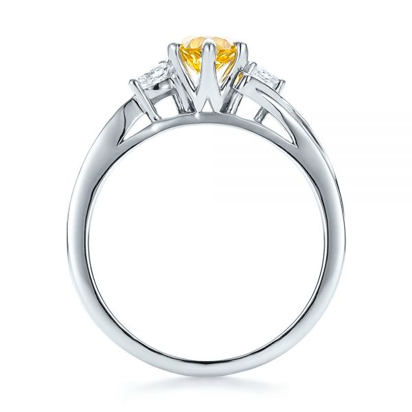 14k White Gold Custom Yellow Sapphire And Diamond Engagement Ring - Front View - 100621