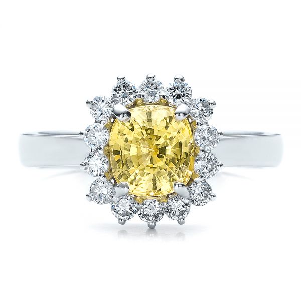 18k White Gold 18k White Gold Custom Yellow Sapphire And Diamond Engagement Ring - Top View -  100036