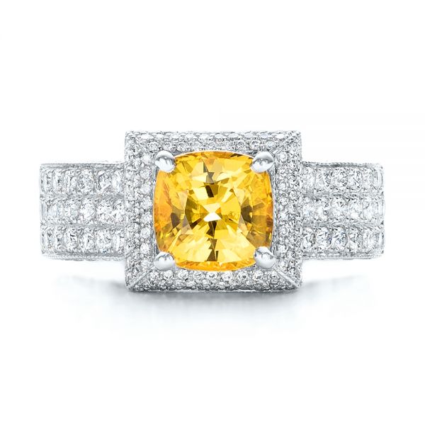18k White Gold 18k White Gold Custom Yellow Sapphire And Diamond Engagement Ring - Top View -  102025