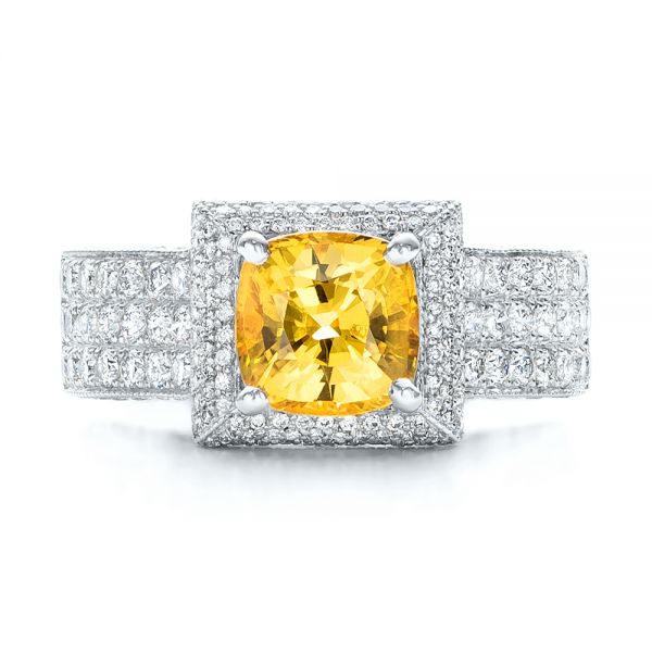 14k White Gold 14k White Gold Custom Yellow Sapphire And Diamond Engagement Ring - Top View - 102025