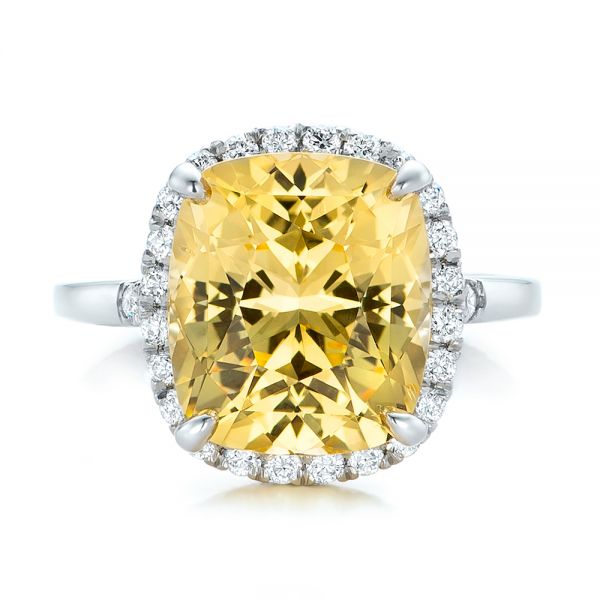  Platinum Custom Yellow Sapphire And Diamond Engagement Ring - Top View -  102129