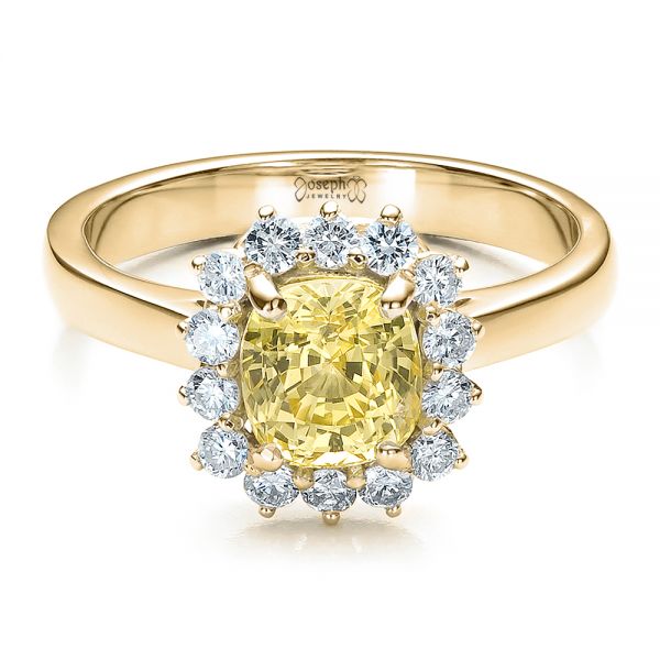 14k Yellow Gold 14k Yellow Gold Custom Yellow Sapphire And Diamond Engagement Ring - Flat View -  100036